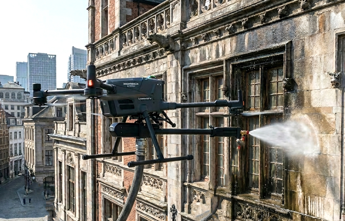 Professional drone-assisted exterior cleaning services for visible property surfaces